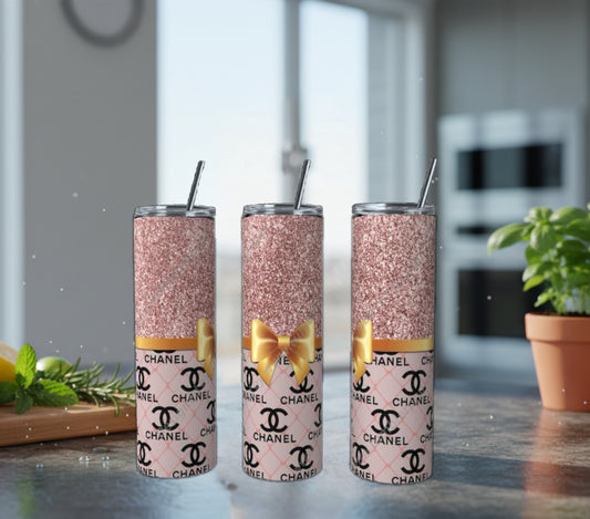 Pink Bow 20oz Stainless Steel Tumbler handmade custom gift by Kreative By Design