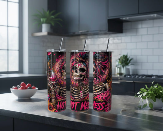 Hot Mess Skeleton Tumbler – Pink Glam 20 oz Skinny Tumbler