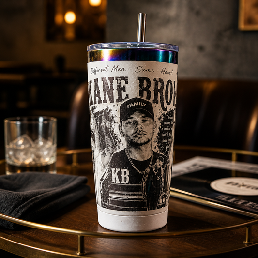 Kane Brown Inspired Engraved 20 oz Oil Slick Tumbler Country Music Fan Gift Laser Engraved Stainless Steel Cup