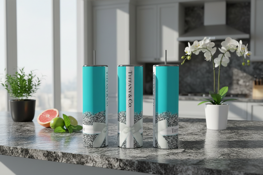 Teal Glittery Bow Stainless Steel Tumbler handmade custom gift by Kreative By Design