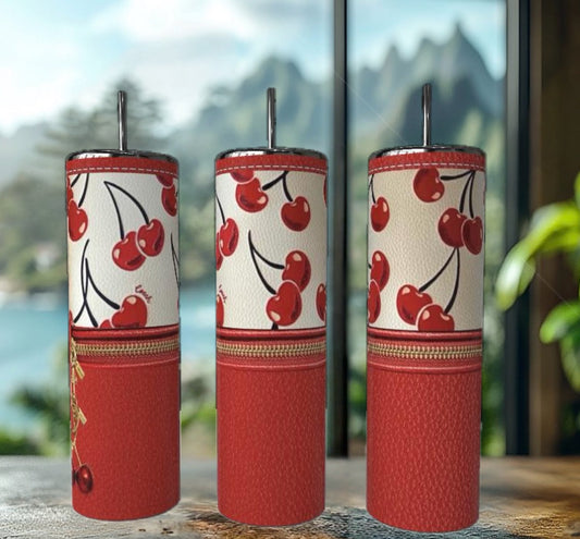 Red Cherry Zipper 20 oz Stainless Steel Tumbler
