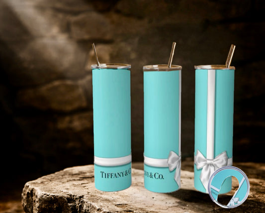 Teal Ribbon Tumbler with Matching Tumbler Lid - Luxe Bundle