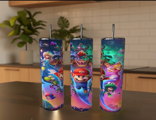 Mario 20oz Stainless Steel Tumbler handmade custom gift by Kreative By Design