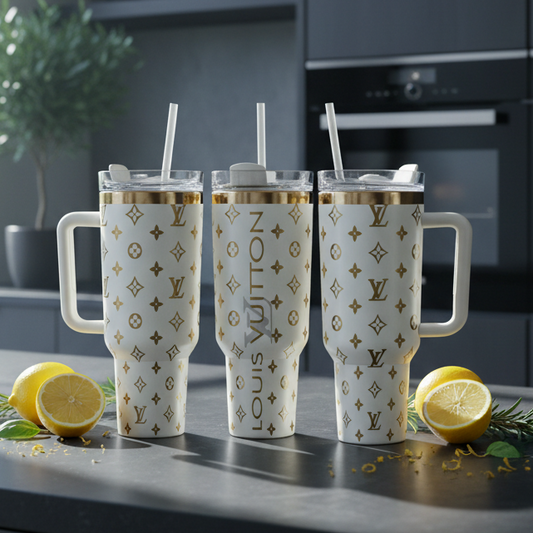 Creme & Gold 40 oz Engraved Tumbler