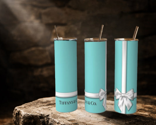 Teal White Bow Stainless Steel Tumbler handmade custom gift by Kreative By Design