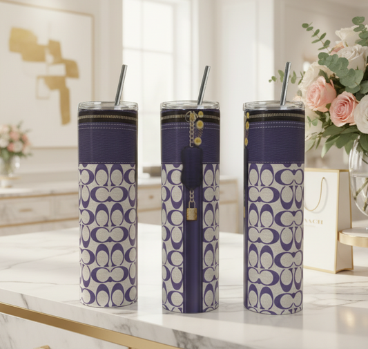 Purple Purse 20oz Stainless Steel Tumbler with Lid Topper
