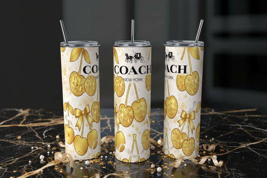 Cherries | Gold | Silver | Luxe Stainless Steel 20oz Skinny Tumbler handmade custom gift by Kreative By Design