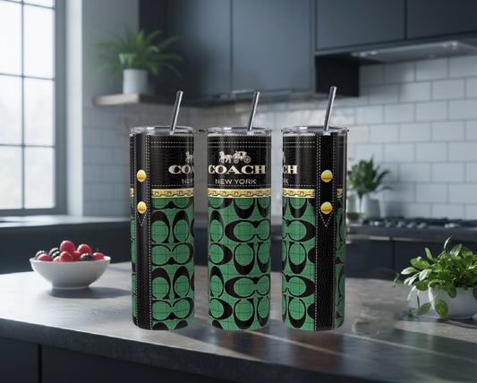 Luxury Designer Style Green & Black 20oz Skinny Tumbler | Premium Stainless Steel Insulated Travel Cup