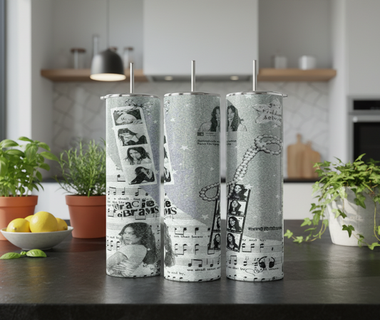 Gracie Abrams Sparkle Collage 20oz Skinny Tumbler handmade custom gift by Kreative By Design