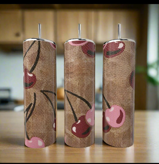 Cherry Brown Textured 20oz Skinny Tumbler handmade custom gift by Kreative By Design