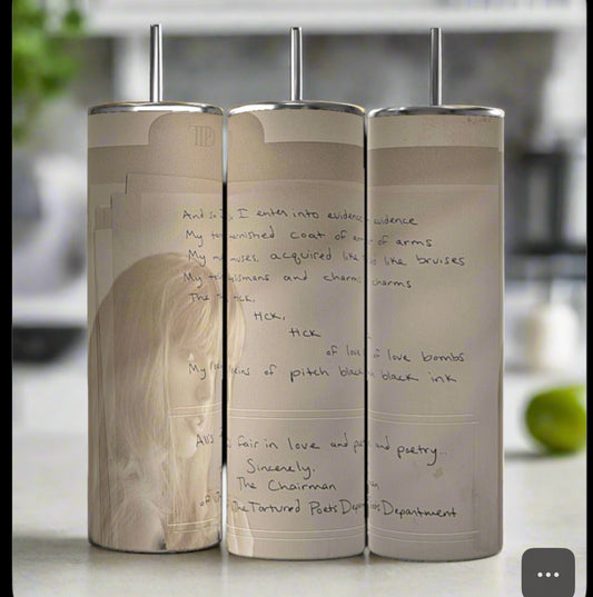 Manuscript 20oz Tumbler handmade custom gift by Kreative By Design