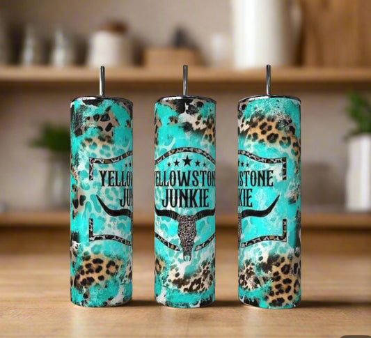 Turquoise Western Junkie 20 oz Skinny Tumbler Leopard & Cow Print