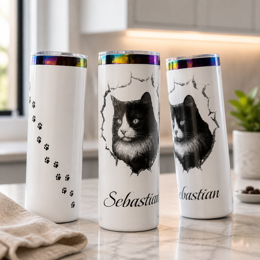 Custom Pet Portrait 20 oz Oil Slick Engraved Tumbler
