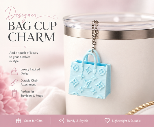 Luxury Mini Handbag Cup Charm 3D Printed Tumbler Handle Charm Purse Charm for Stanley, Simple Modern & Handled Tumblers