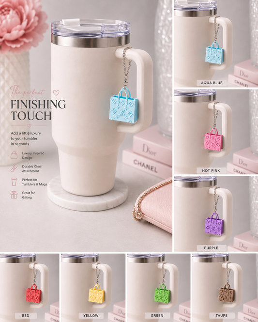 Luxury Mini Handbag Cup Charm 3D Printed Tumbler Handle Charm Purse Charm for Stanley, Simple Modern & Handled Tumblers