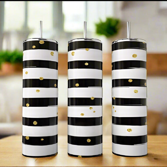 Personalized Striped Gold Sparkle 20 oz Skinny Tumbler