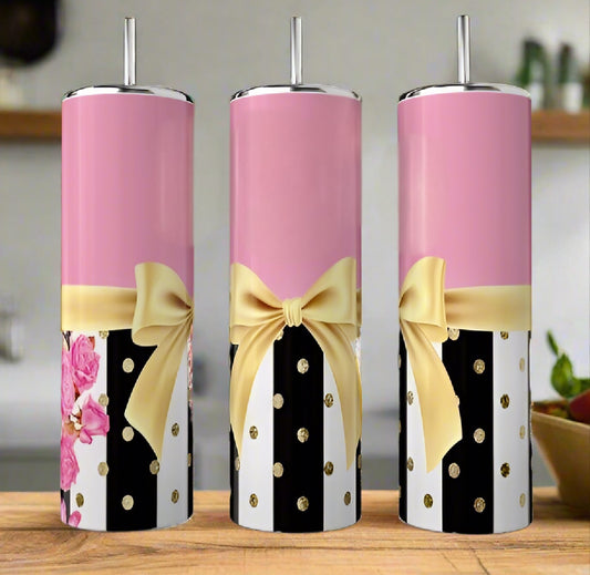 Floral Pink Skinny Stainless Steel Tumbler, 20 oz handmade custom gift by Kreative By Design