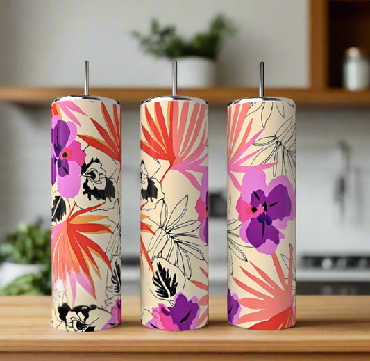 Floral 20oz Stainless Steel Skinny Tumbler handmade custom gift by Kreative By Design