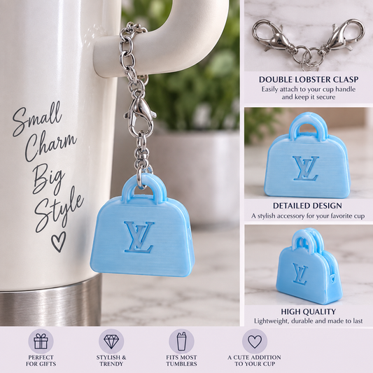 Blue Structured Handbag Cup Charm | Silver| Gold Chain Tumbler Charm