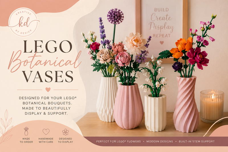 3D printed vase designed for LEGO Botanical flower bouquets with built-in stem support