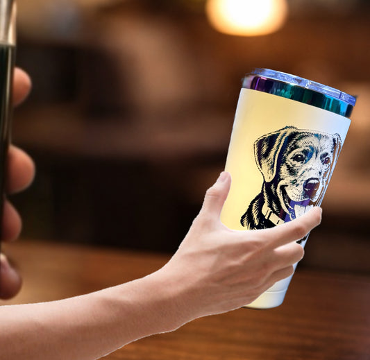 Custom Pet Portrait 20 oz Oil Slick Engraved Tumbler