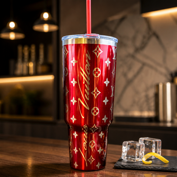 Red 40oz LV Custom Engraved Stainless Steel Tumbler handmade custom gift by Kreative By Design