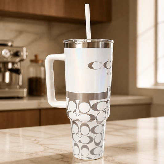 White Monogram Bow 40 oz Engraved Tumbler