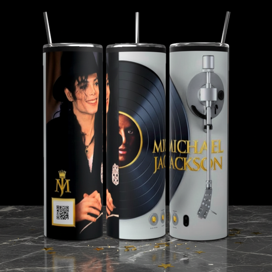 Three tumbler designs featuring Michael Jackson on a dark surface.
