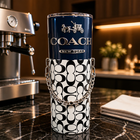 Black & Silver Coach with Detachable Chain 20 oz Skinny Tumbler
