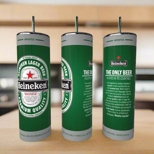 Heineken 20oz Skinny Tumbler with 3D Decorative Lid Topper handmade custom gift by Kreative By Design