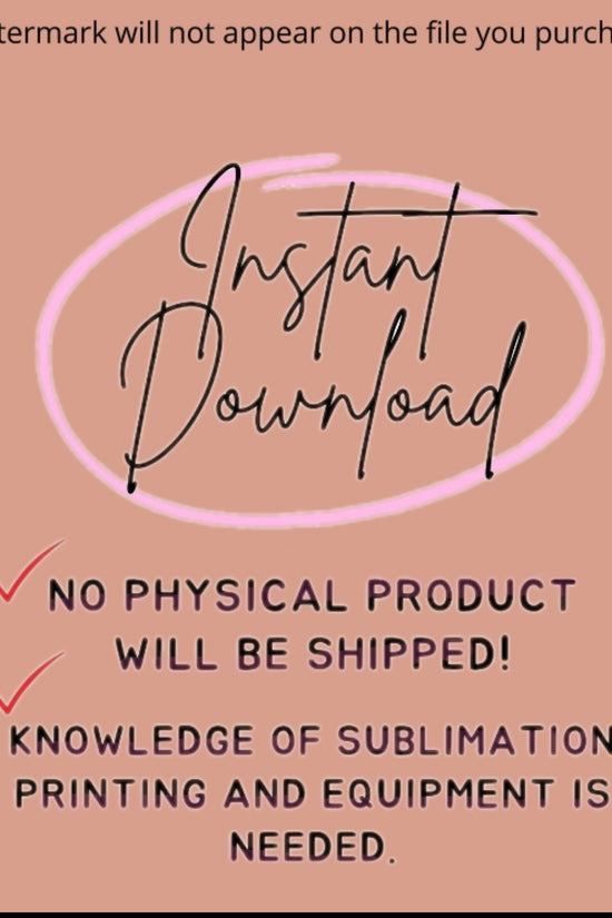 Promotional text for an instant download with no physical product shipped, on a brown background.