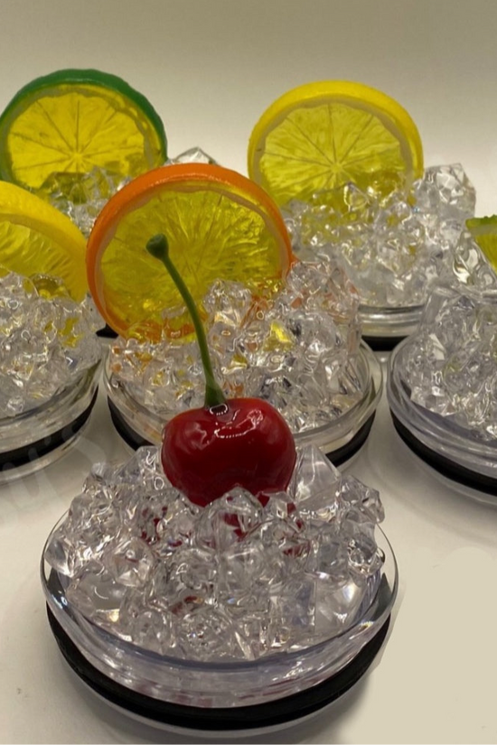 Tropical Lime 20 oz Skinny Tumbler with Removable Iced Fruit Topper
