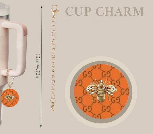 Orange Bee Monogram l Cup Charm