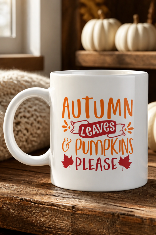 Autumn Leaves & Pumpkins Please Mug | Fall Coffee Mug