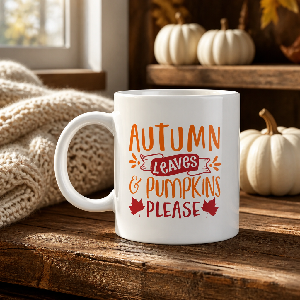 Autumn Leaves & Pumpkins Please Mug | Fall Coffee Mug