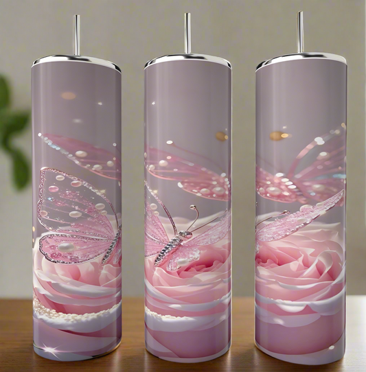 Rose Butterfly 20 oz Stainless Steel Tumbler