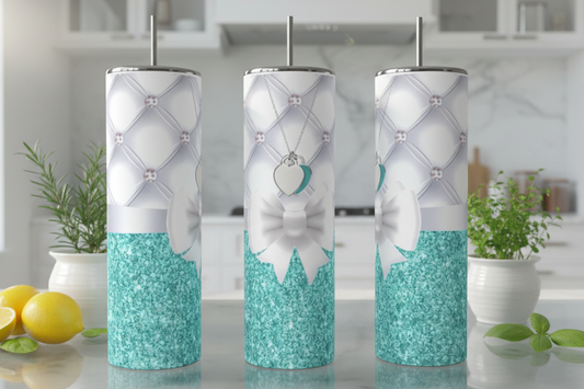 Bow | Teal | Stainless Steel 20oz Skinny Tumbler handmade custom gift by Kreative By Design