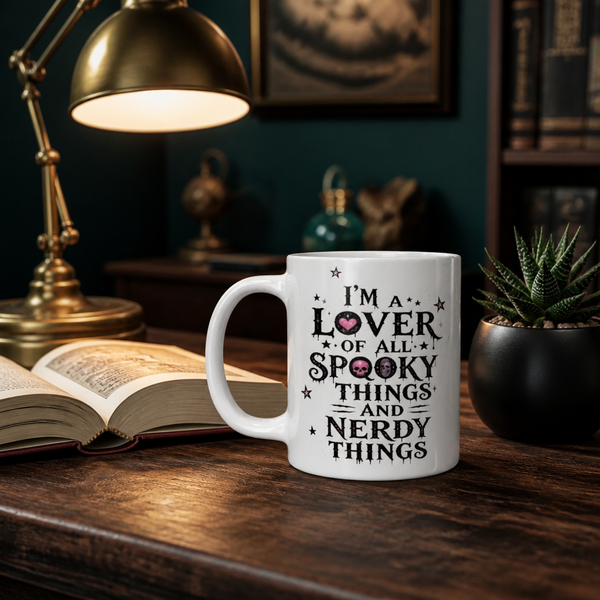 Spooky & Nerdy Things Mug | Pink Gothic Halloween Coffee Mug | 11oz