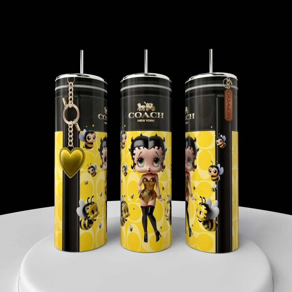 Retro Glam Bee Girl 20oz Skinny Tumbler | Yellow Fashion Inspired Stainless Steel Cup