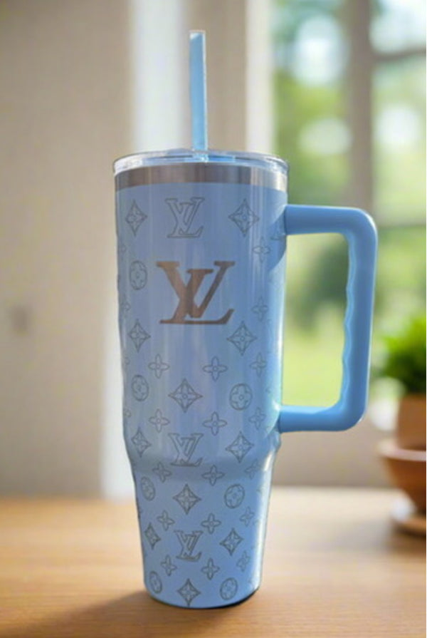 Shimmer Blue-Green Luxe | LV 30oz Engraved Stainless Steel Travel Tumbler handmade custom gift by Kreative By Design