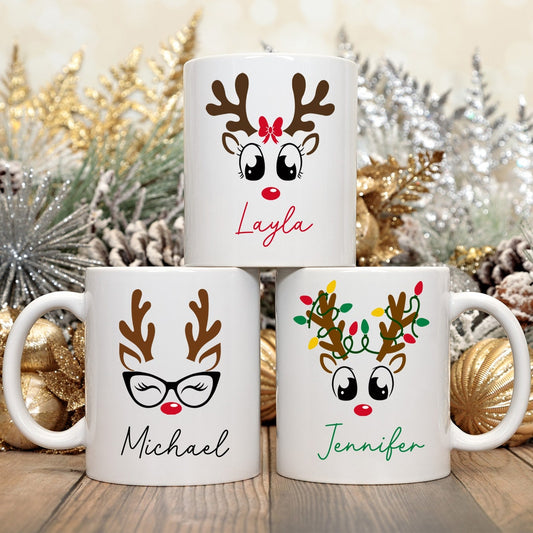 Personalized Christmas Reindeer Mug – Custom Name Holiday Mug