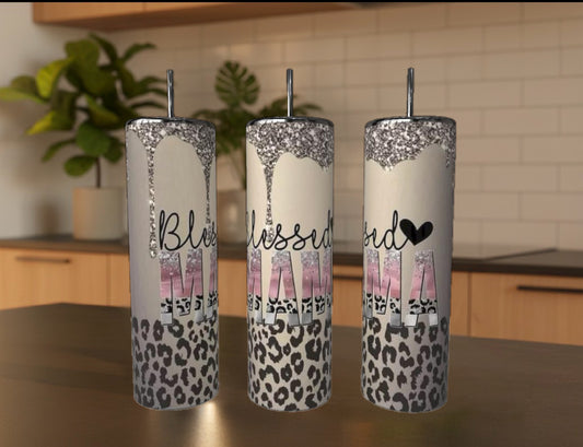 Blessed Mama 20oz Stainless Steel Tumbler handmade custom gift by Kreative By Design