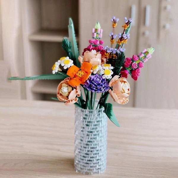 Textured Cylindrical LEGO Flower Bouquet Vase
