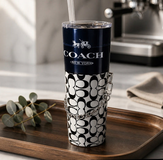 Black & Silver Coach with Detachable Chain 20 oz Skinny Tumbler
