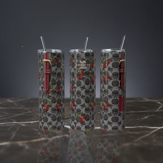 Cherry Luxe 20 oz Skinny Tumbler   Black & Gray Monogram Travel Cup   Cherry Tumbler