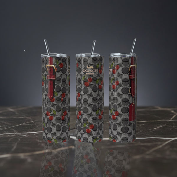 Cherry Luxe 20 oz Skinny Tumbler   Black & Gray Monogram Travel Cup   Cherry Tumbler