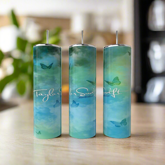 Aqua Luxe Butterfly 20oz Skinny Tumbler | Elegant Fashion Inspired Travel Cup