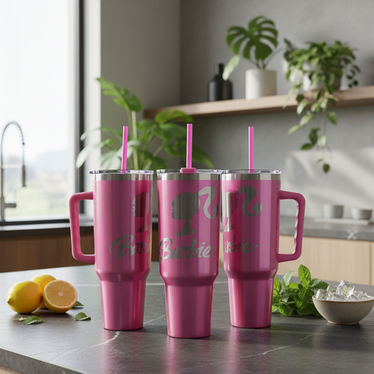 Pink Barbie 40oz Engraved Tumbler handmade custom gift by Kreative By Design