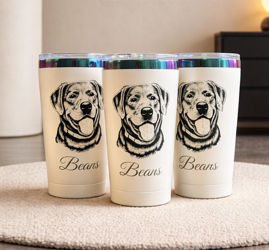 Custom Pet Portrait 20 oz Oil Slick Engraved Tumbler