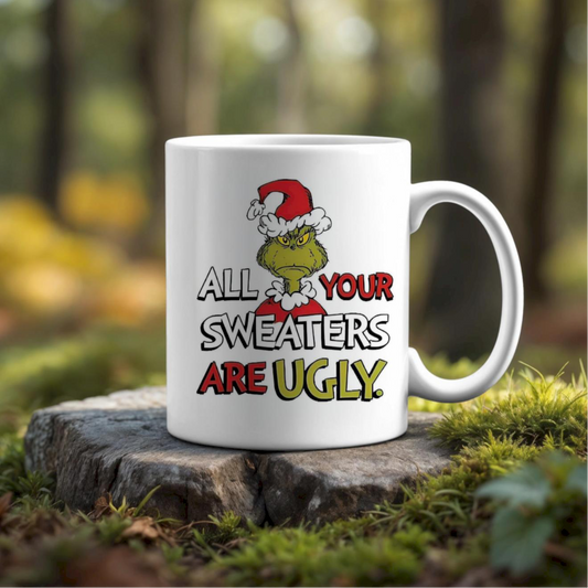 Ugly Christmas Sweater Ceramic Mug handmade custom gift by Kreative By Design